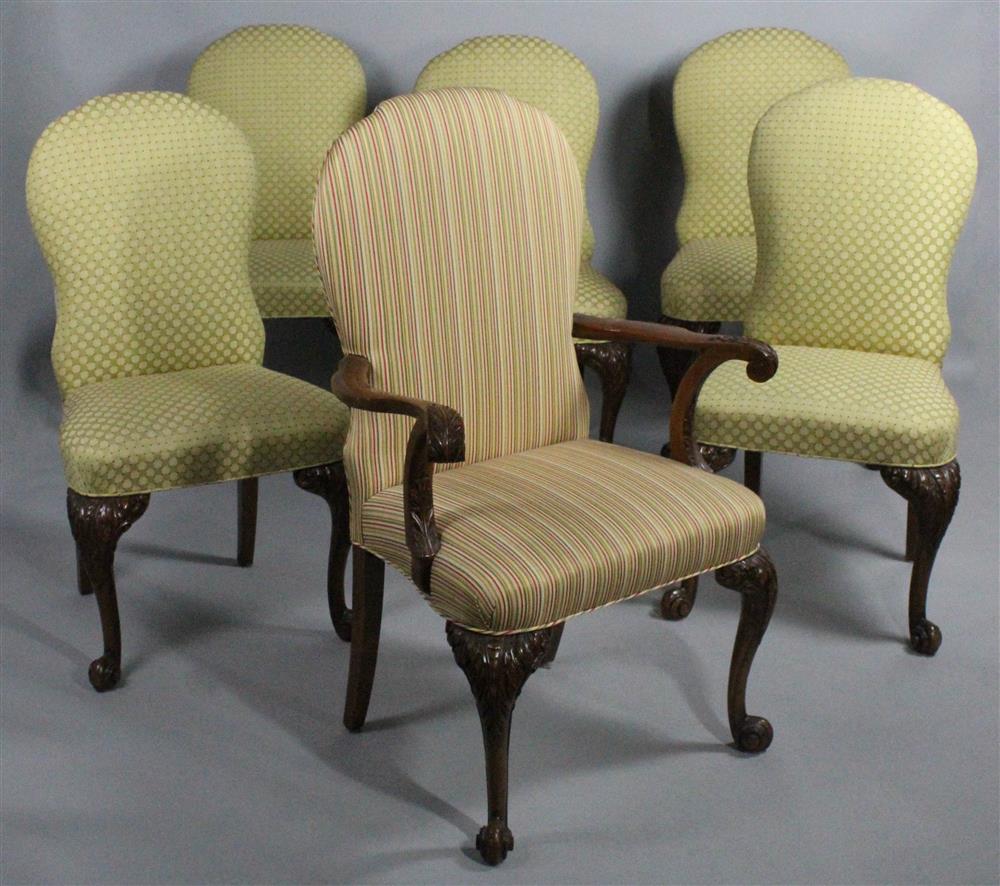 Appraisal: SET OF SIX GEORGE II STYLE UPHOLSTERED MAHOGANY DINING CHAIRS