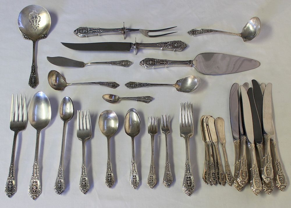 Appraisal: STERLING Wallace Rose Point Sterling Flatware Service Includes forks -