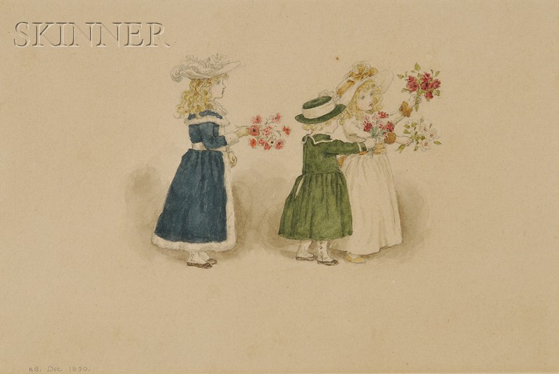 Appraisal: Kate Greenaway British - Portrait of Three Girls with Bouquets