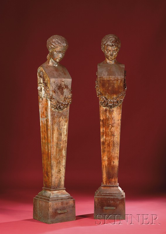 Appraisal: Matched Pair of French Cast-iron Figural Pilasters last quarter th