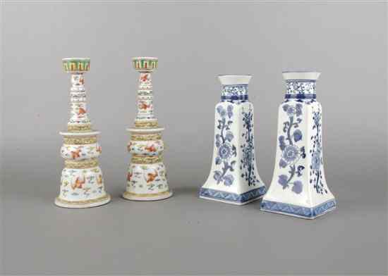 Appraisal: Two Pairs of Porcelain Candle Stands one pair with blue