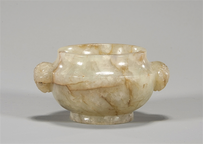 Appraisal: Chinese carved miniature jade censer with mask handles D