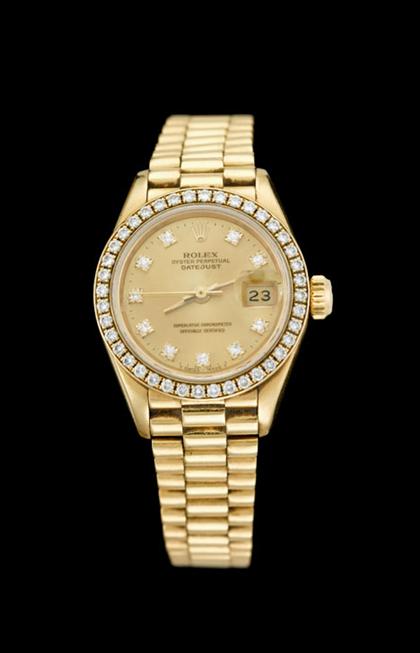 Appraisal: Lady's carat yellow gold and diamond Oyster Perpetual-Datejust wristwatch Rolex