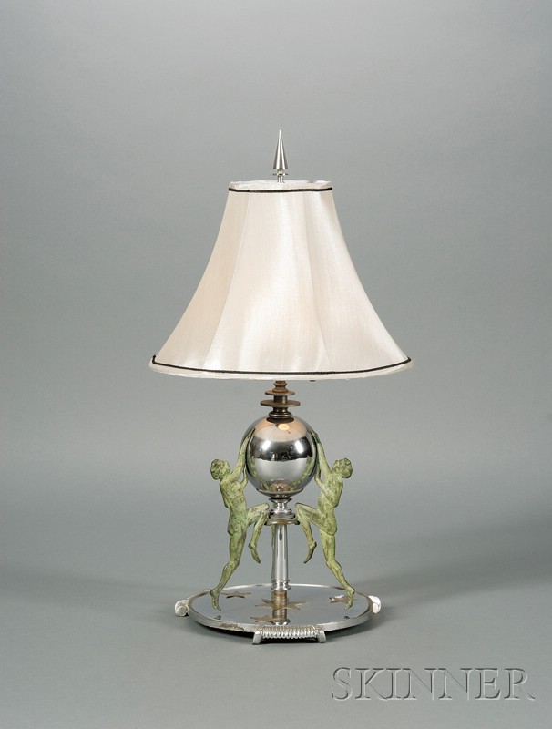 Appraisal: Art Deco Table Lamp Chromed metal copper patinated metal and