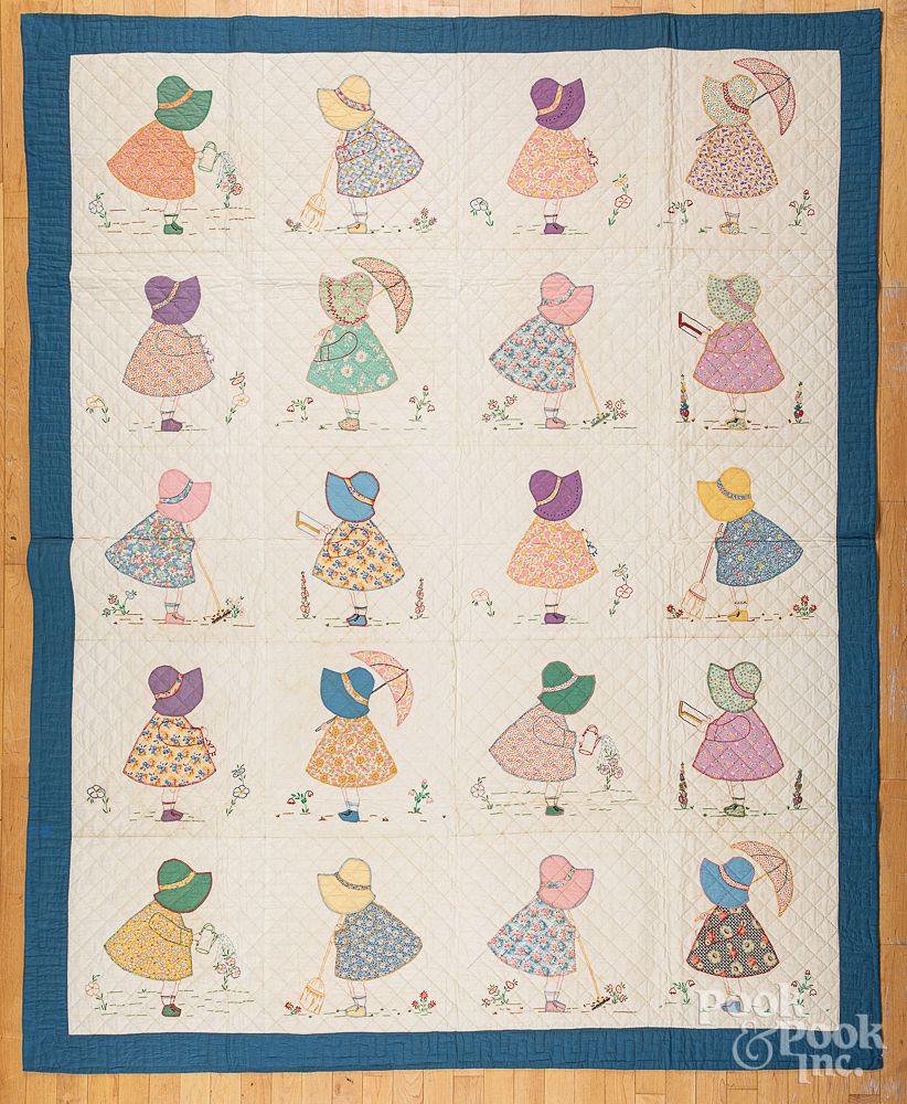 Appraisal: Cotton quilt with appliqued children Cotton quilt with appliqued children