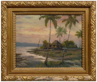 Appraisal: Philippine School painting house amidst palm trees Manila signed indistinctly