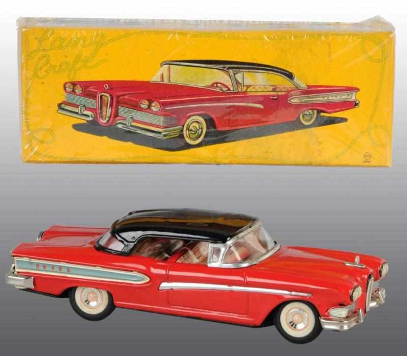 Appraisal: Tin Edsel Sedan Friction Toy Description Japanese Working Made by