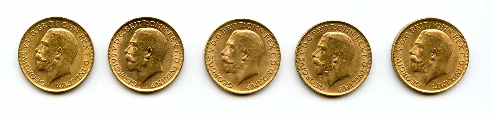 Appraisal: Great Britain George V Sovereigns KM- Rich golden color a