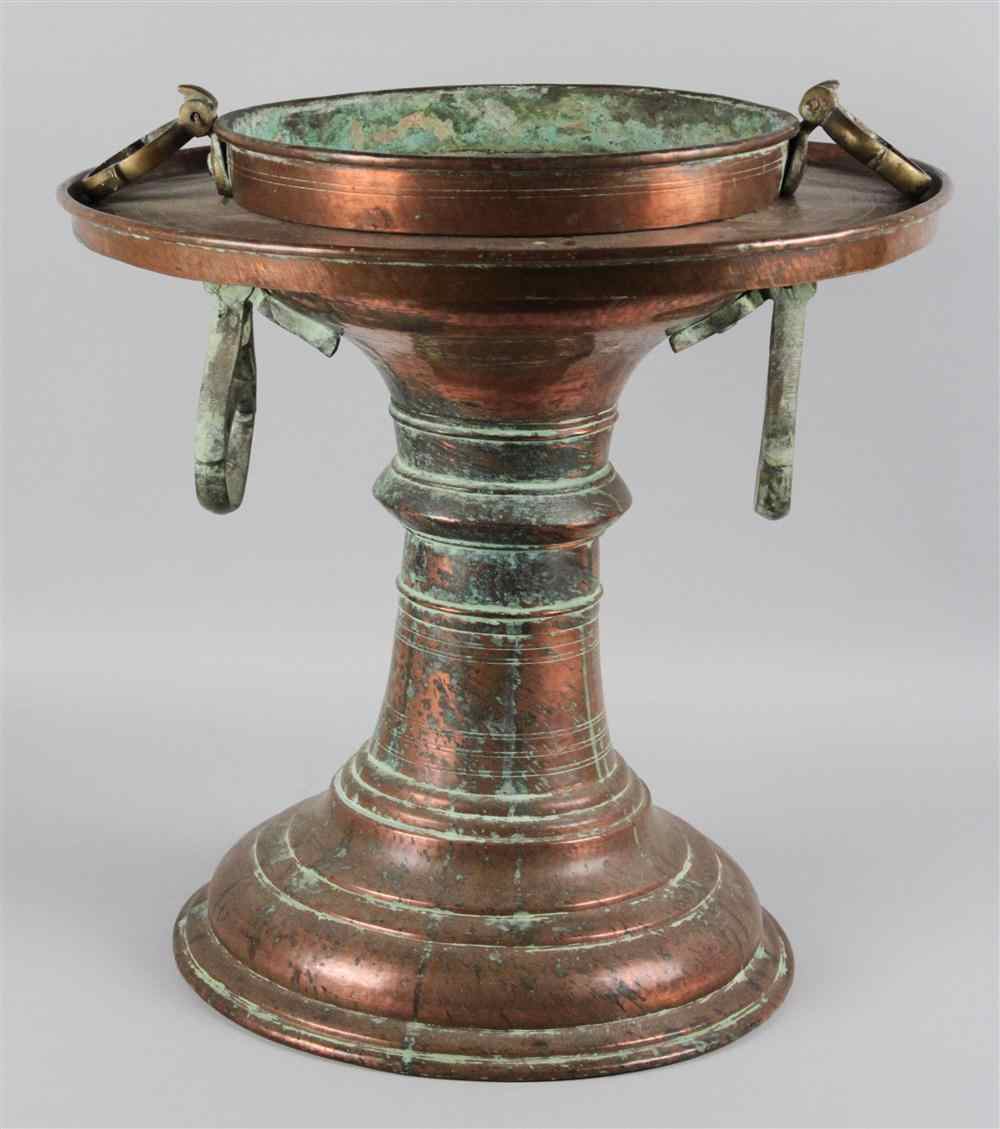 Appraisal: EASTERN COPPER BRAZIER AND CONTEMPORARY WOOD STAND - h of