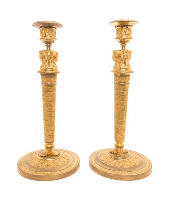 Appraisal: Sale Lot A Pair of Empire Gilt Bronze Candlesticks each