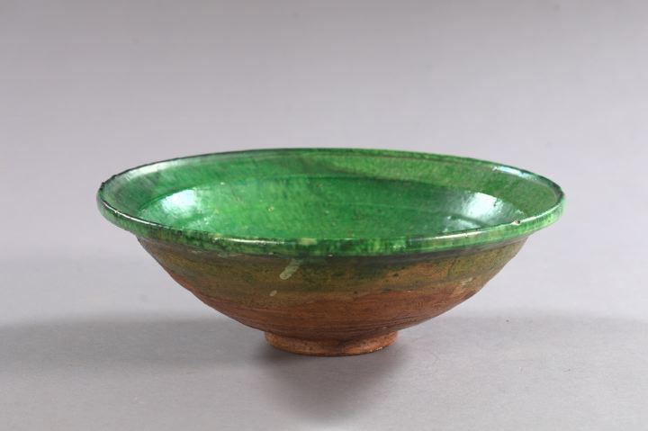 Appraisal: French Provincial Dappled Green-Glazed Terra Cotta Fruit Bowl first quarter