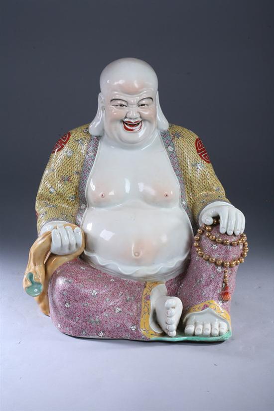 Appraisal: LARGE CHINESE FAMILLE ROSE PORCELAIN FIGURE OF MILE FO marked