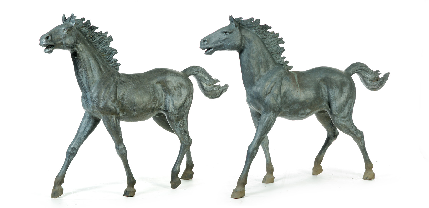 Appraisal: PAIR OF BRONZE HORSES Asian th quarter- th century Full-