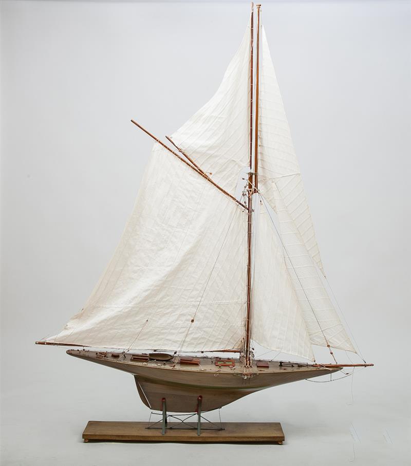 Appraisal: Large French Model of a Racing Sailboat In full rigging