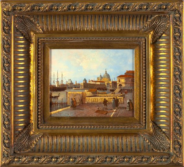 Appraisal: Italian School st Century Figures on a Venetian Harbor oil