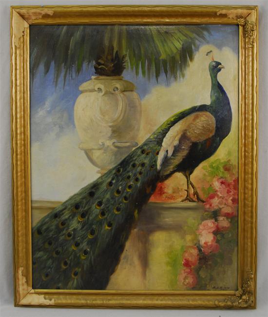 Appraisal: M A SPERRY American th century PEACOCK oil on board