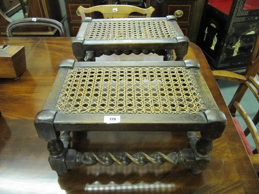 Appraisal: Pair of Victorian oak and cane topped footstools