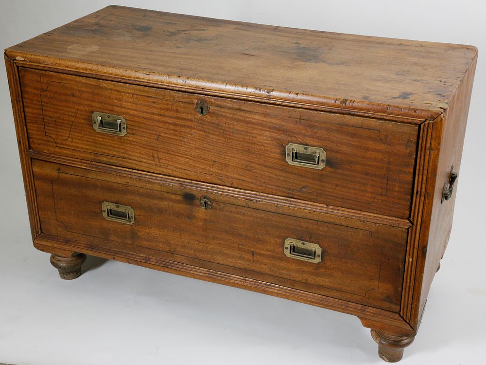 Appraisal: Camphorwood Campaign Chest of Drawers End Table th Century Camphorwood