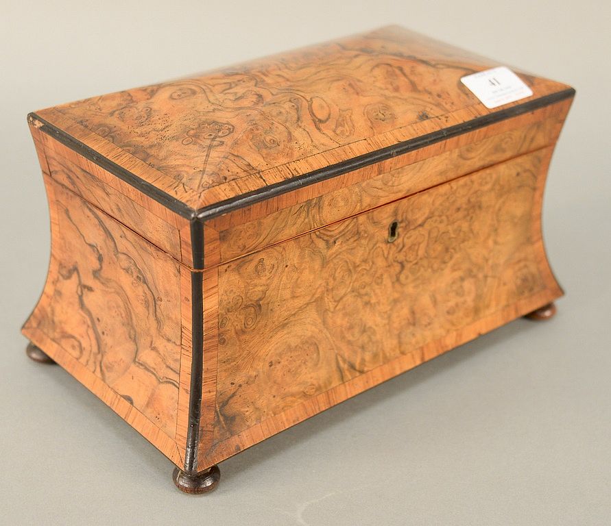 Appraisal: Burlwood tea box with two interior covers ht in wd