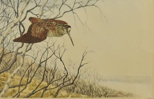 Appraisal: Framed etching on paper Woodcock signed lower left Leon Danchin