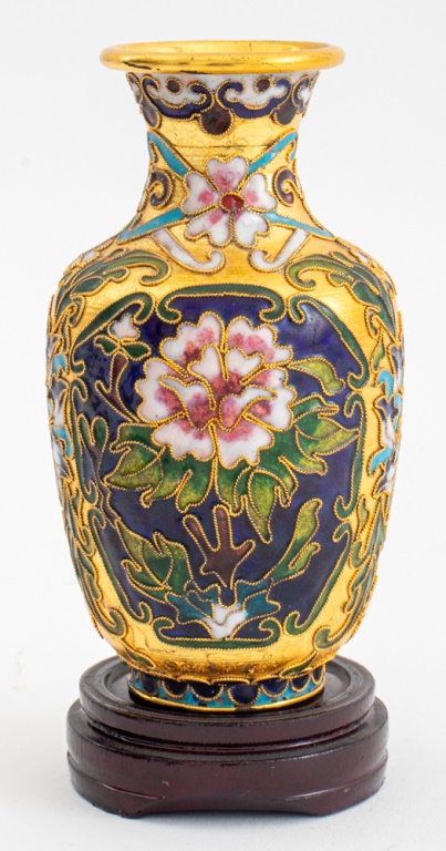 Appraisal: CHINESE CLOISONNE ENAMEL MINIATURE VASE Chinese cloisonne enamel gilt metal