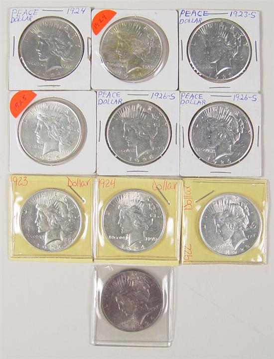 Appraisal: Ten AU - AU Peace Dollars Dates include coins -S