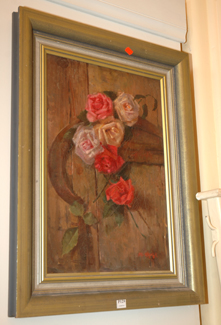 Appraisal: HAL WAUGH ROSES AND CHAIR OIL ON CANVAS