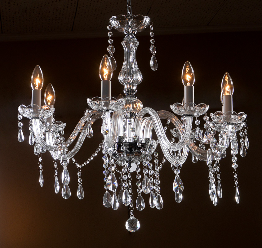 Appraisal: LIGHT CRYSTAL CHANDELIER Contemporary light chandelier with chrome frame clear