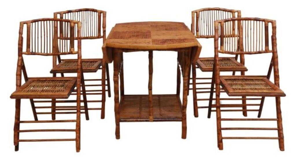 Appraisal: lot of Bamboo table and chairs th c including drop-leaf