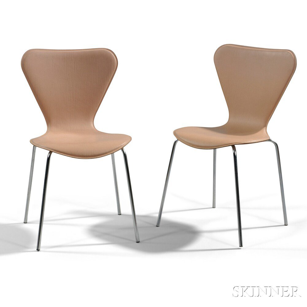 Appraisal: Two Arne Jacobsen Series Seven Chairs Blush-colored upholstered seats ht