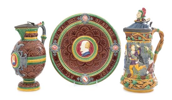 Appraisal: Sale Lot Three Minton Majolica Articles th century comprising a