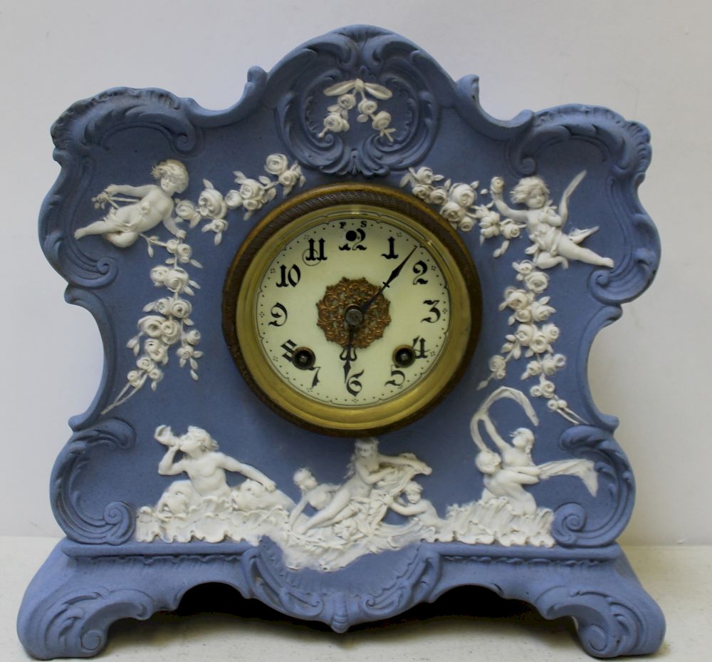 Appraisal: WEDGWOOD Mantel Clock With New Haven Movement From a Pearl