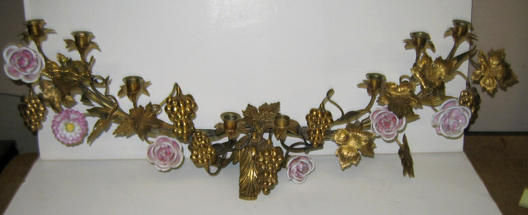 Appraisal: EIGHT-LIGHT GILT METAL CANDELABRUM Concaved grape and vine branch with