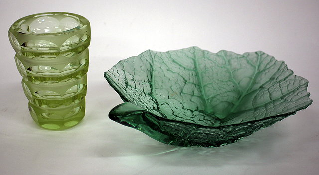 Appraisal: A MOSER GLASS VASE of faceted decoration cm high together