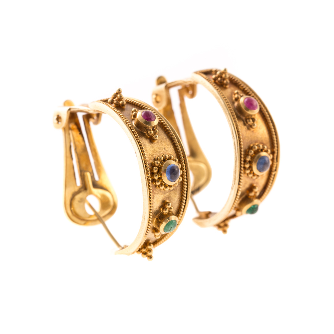 Appraisal: A Pair of K Gold and Multi-Color Stone Earrings K