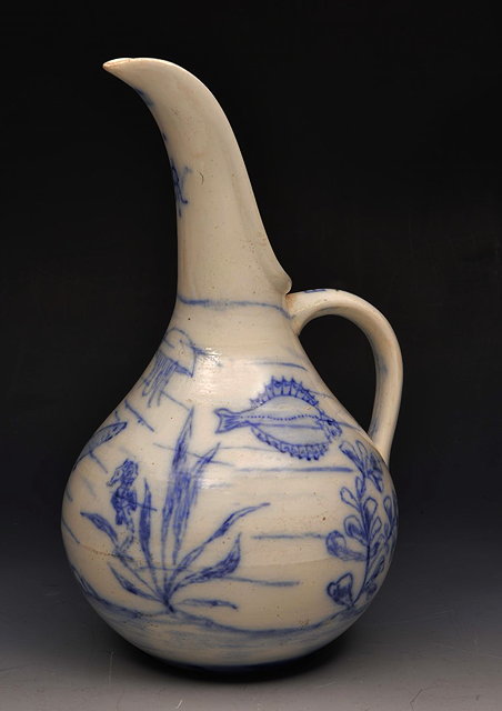 Appraisal: A LATE TH CENTURY BLUE AND WHITE POTTERY JUG painted