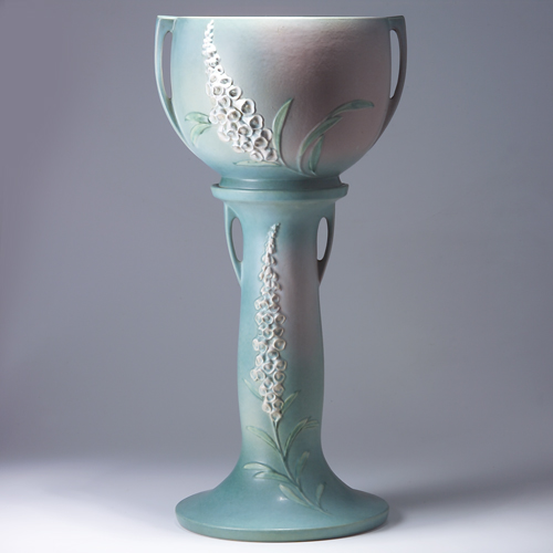 Appraisal: ROSEVILLE Green Foxglove jardiniere and pedestal set - Fleck to