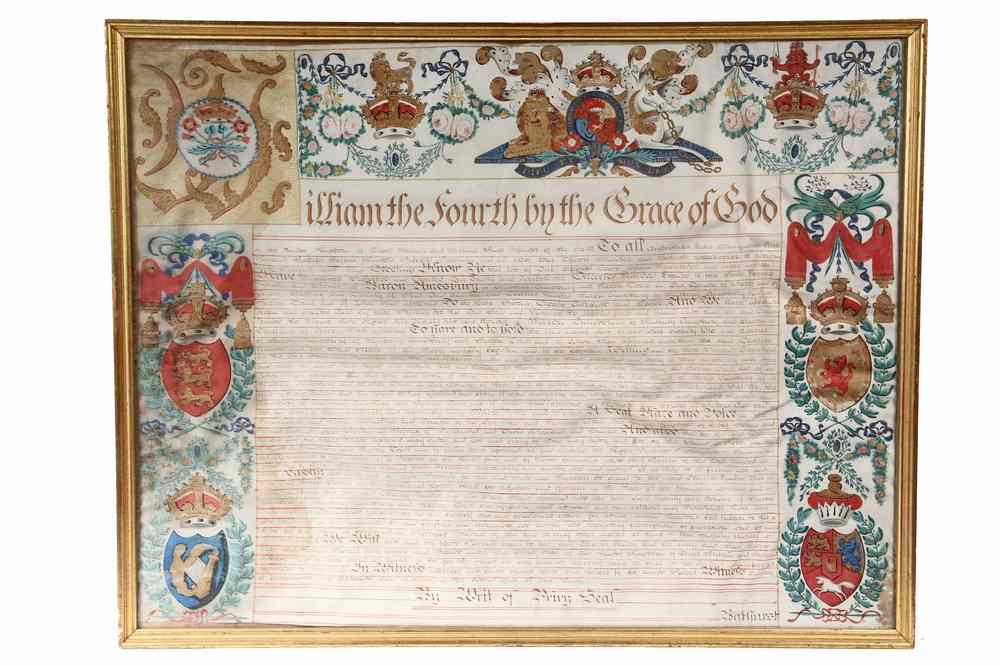 Appraisal: DECORATED ROYAL GRANT OF TITLE granting a title of BARON