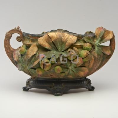 Appraisal: AMPHORA Centerpiece bowl with chestnuts Austria ca Incised oval Amphora