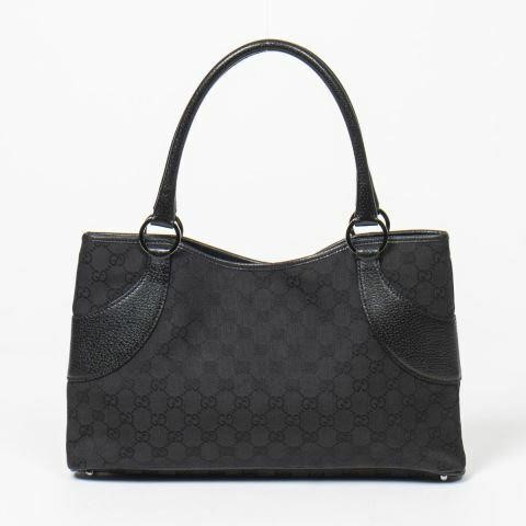 Appraisal: Gucci tote bag in black GG canvas with gunmetal hardware