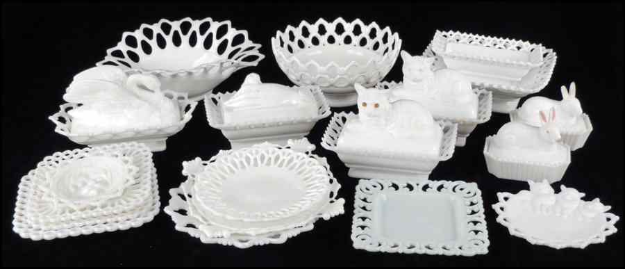 Appraisal: COLLECTION OF MILK GLASS Comprised of covered dishes bowls serving