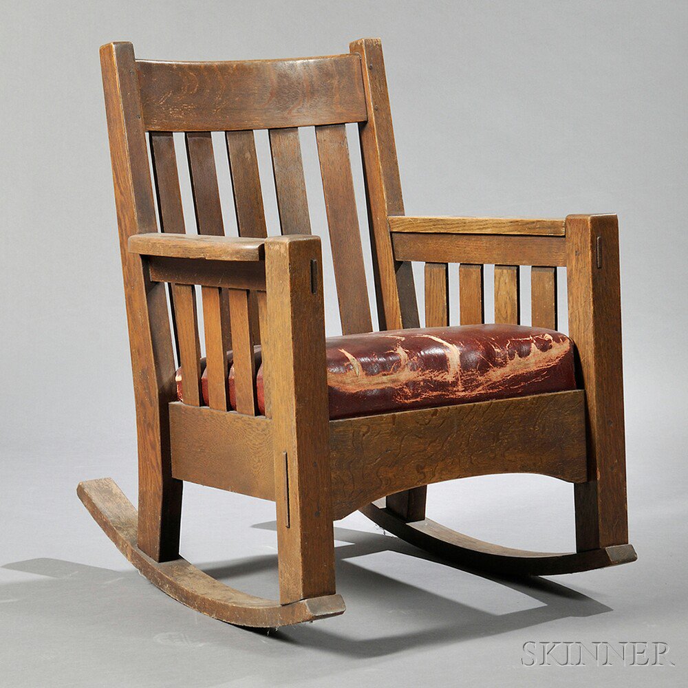 Appraisal: Harden Arts Crafts Oak Rocker Oak New York c Curved