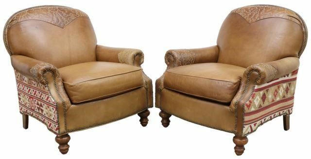 Appraisal: lot of Southwest style brown leather armchairs Paul Robert late