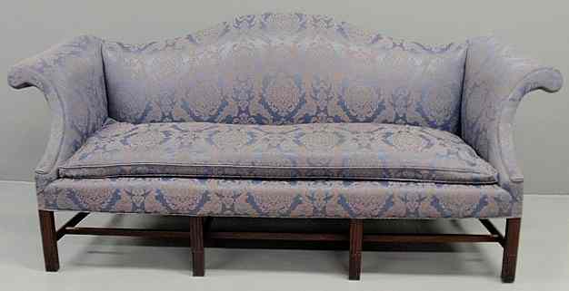 Appraisal: Kittinger Newport Chippendale style mahogany camelback sofa with blue damask