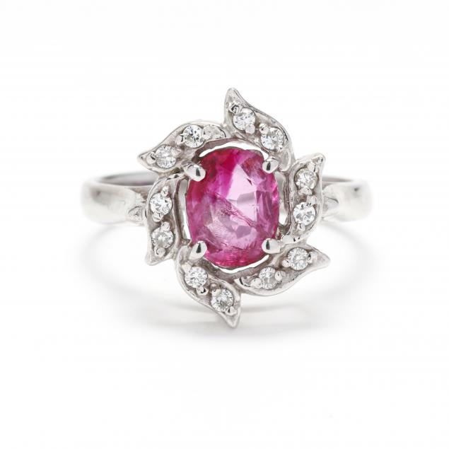 Appraisal: White Gold Pink Sapphire and Diamond Ring Centering on an