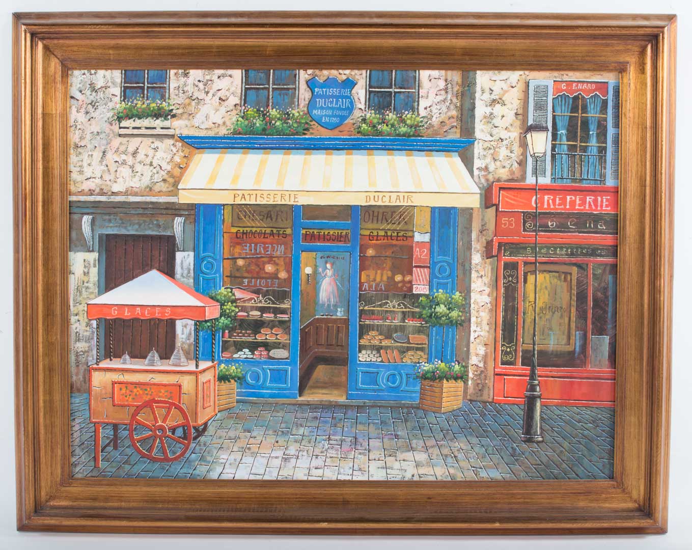 Appraisal: Large framed oil on canvas of a street scene Undernumber