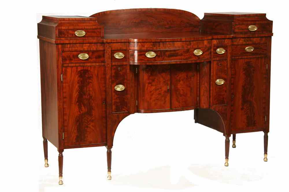 Appraisal: SHERATON SIDEBOARD - New York Sheraton Figured Mahogany Shaped Front