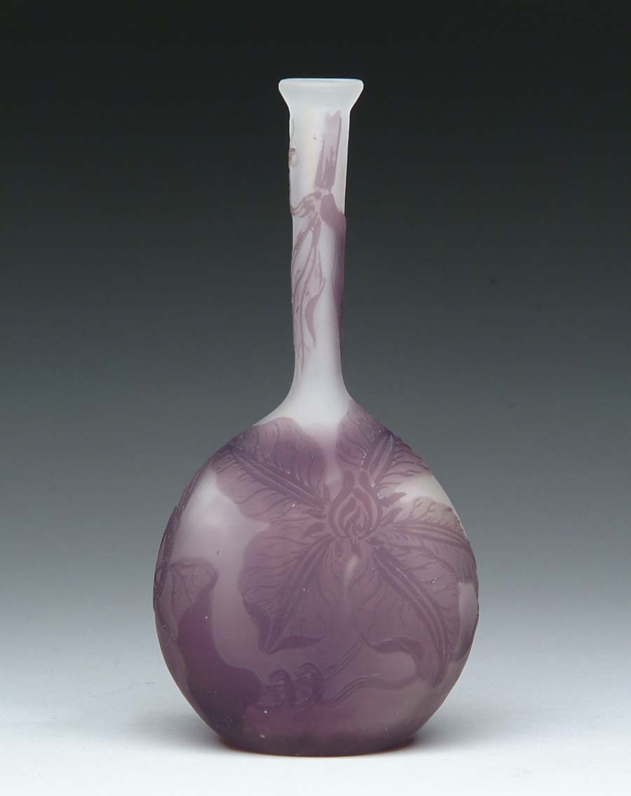 Appraisal: GALLE BANJO VASE Wonderful little banjo vase has large purple