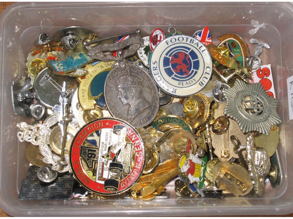 Appraisal: Lot comprising assorted badges and a Territorial Efficiency medal