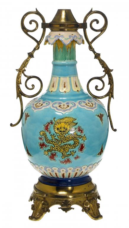 Appraisal: A ROYAL WORCESTER ORMOLU MOUNTED MAJOLICA LAMP as a Chinese